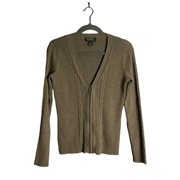 Eddie Bauer Women's Tan Ribbed Long Sleeve Cardigan - Picture 1 of 6